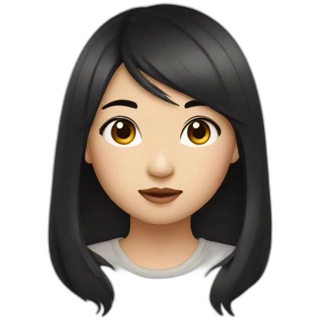 asian girl，blackhair，eyes like a cat，and a mole under eyebrows emoji