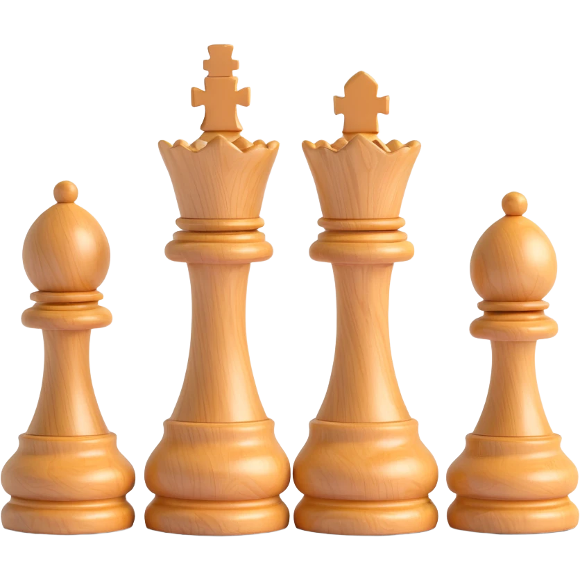 three chess pawns, 3D style, light wood, smooth, premium, grouped together, no text emoji