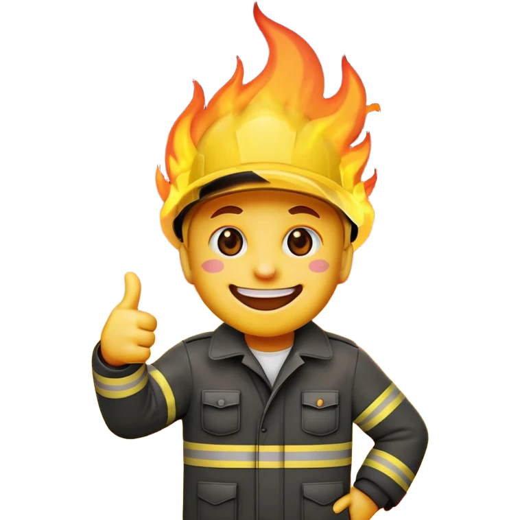 Emoji giving thumbs up while building is burning behind him emoji