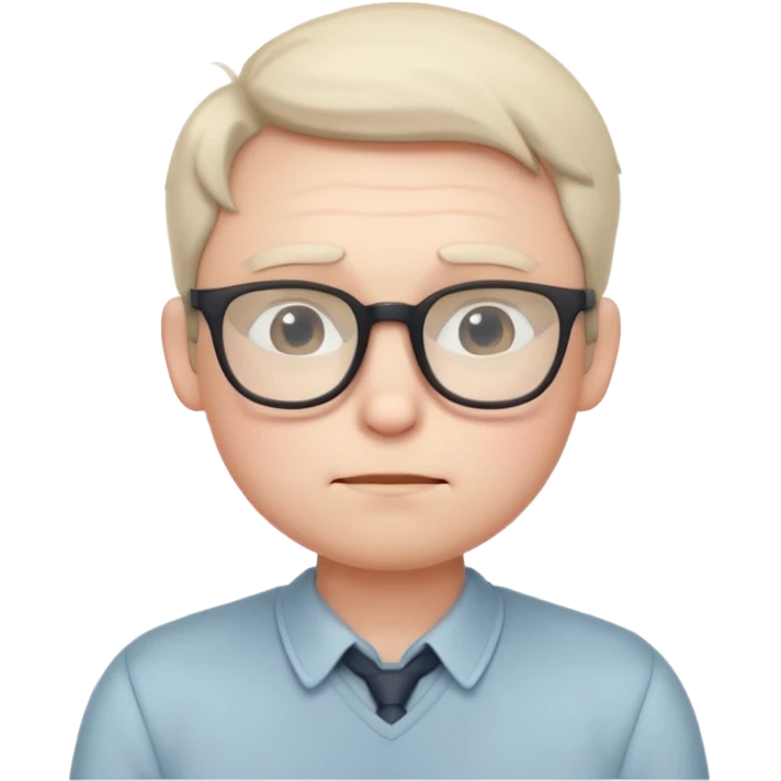 A small, timid-looking cartoon male character with pale skin, glasses, slightly nervous posture, blushing cheeks, subtle nerdy attire, soft color palette, stylized as a cute, minimalist emoji icon. emoji