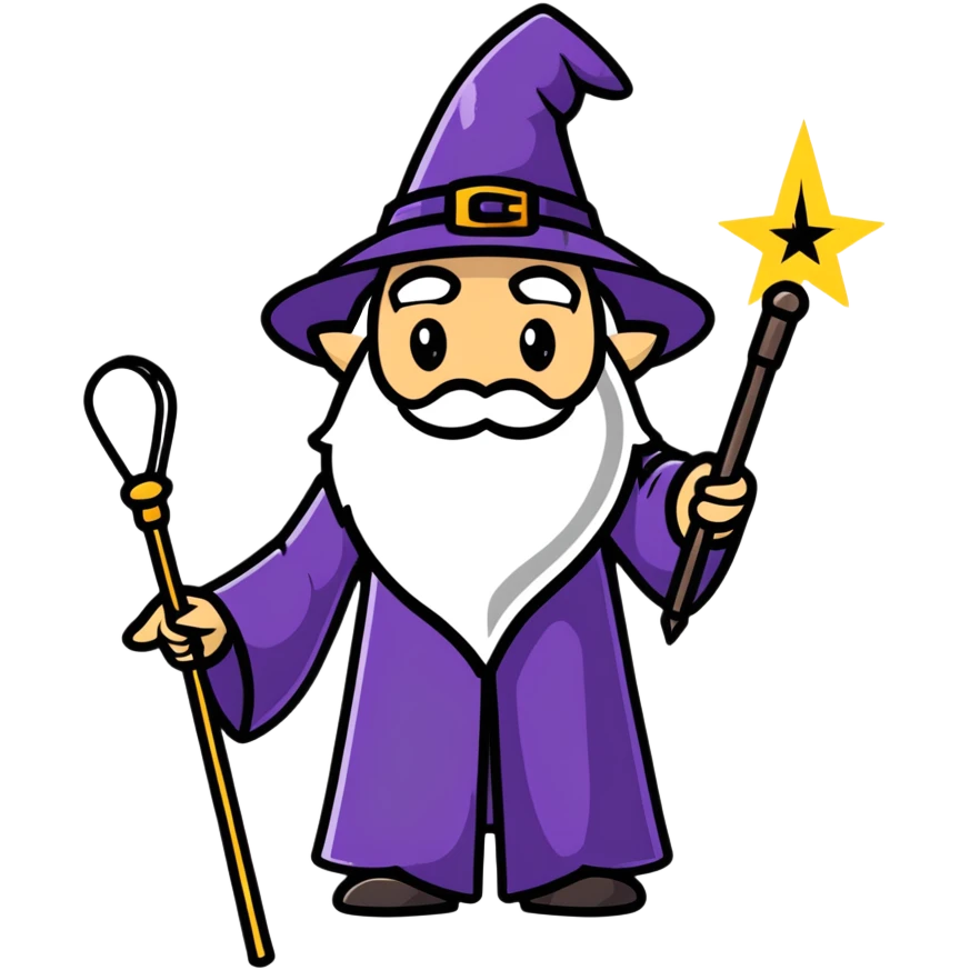 Wizard with pointy hat and magic wand emoji