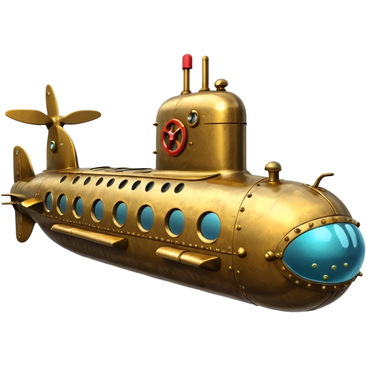 A vintage brass submarine with rivets, propellers, and glowing portholes. 
















 emoji