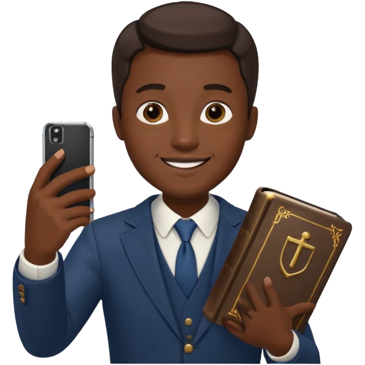 un homme saper swag avec une bible a la main qui fais un selfie  emoji