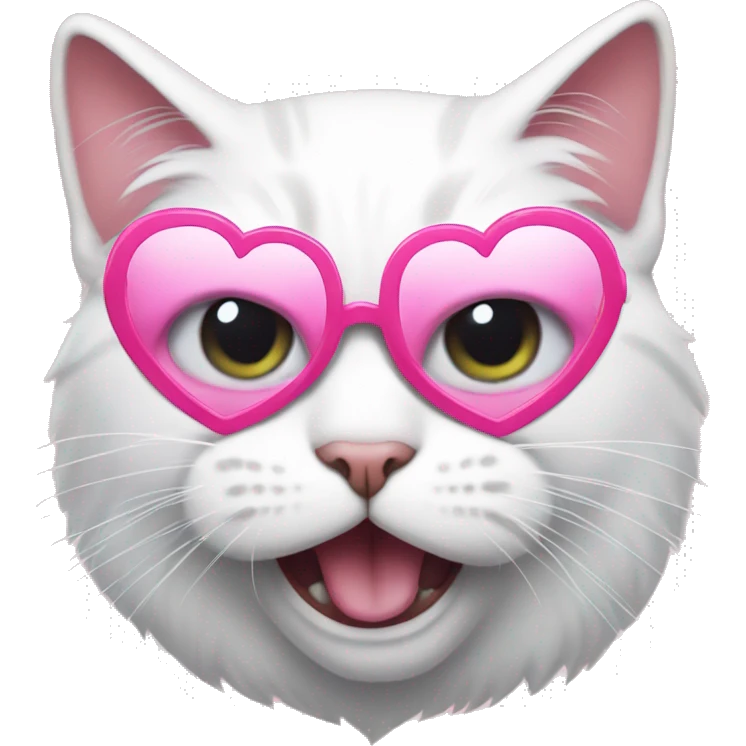 Angry white cat wearing pink heart-shaped glasses emoji