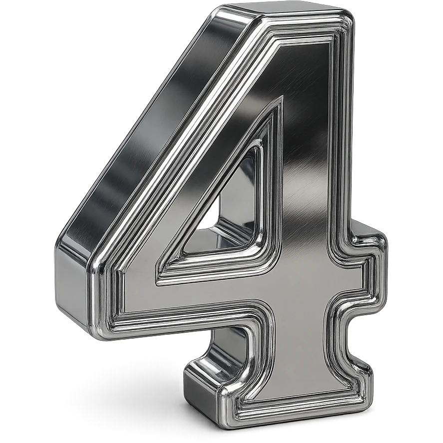 number 4 in chrome 3D emoji style emoji