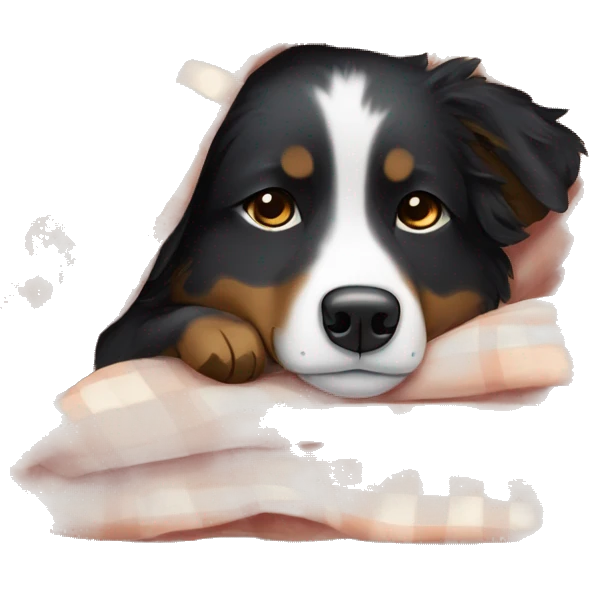 Small black australian shepherd dog sleeping with blanket  emoji
