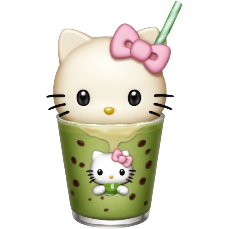Hello kitty holding iced matcha latte emoji