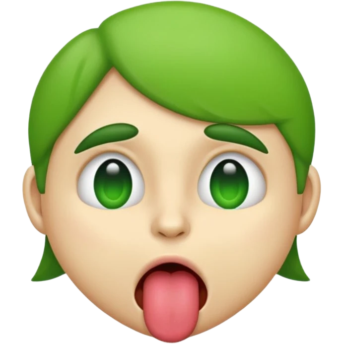 emoji-style face with tongue out and green cheeks, looking sick, no text emoji