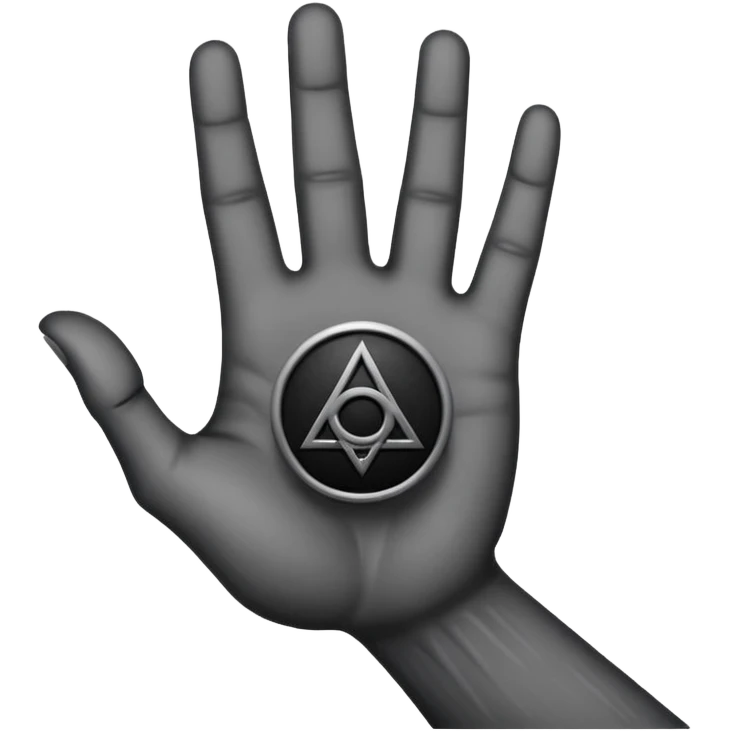 grey hand with a black occult symbol on the palm emoji