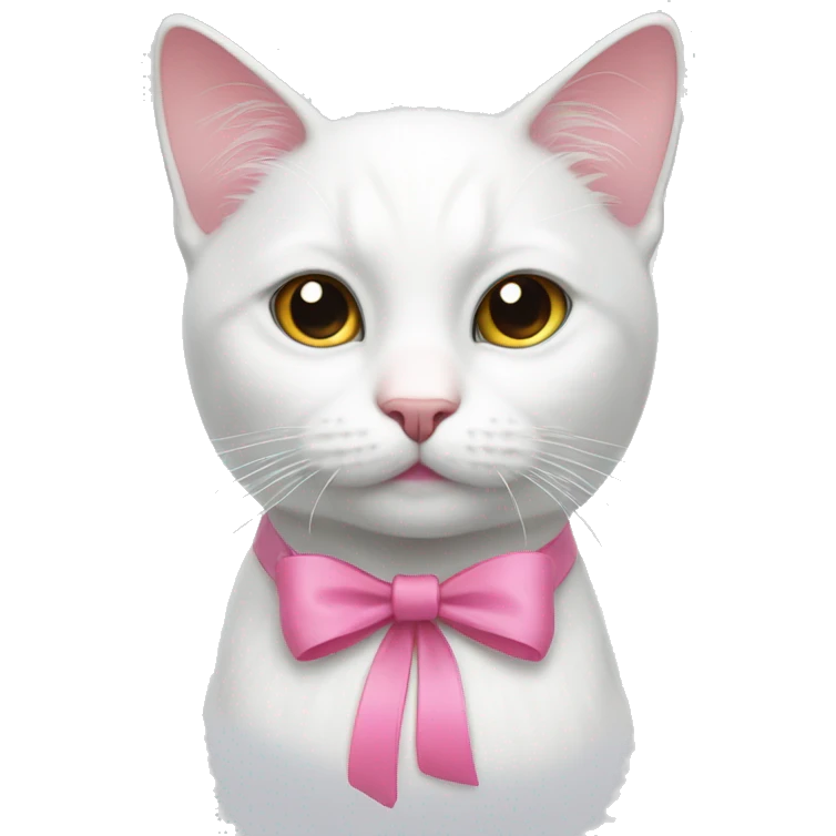 white cat with pink bow around neck  emoji