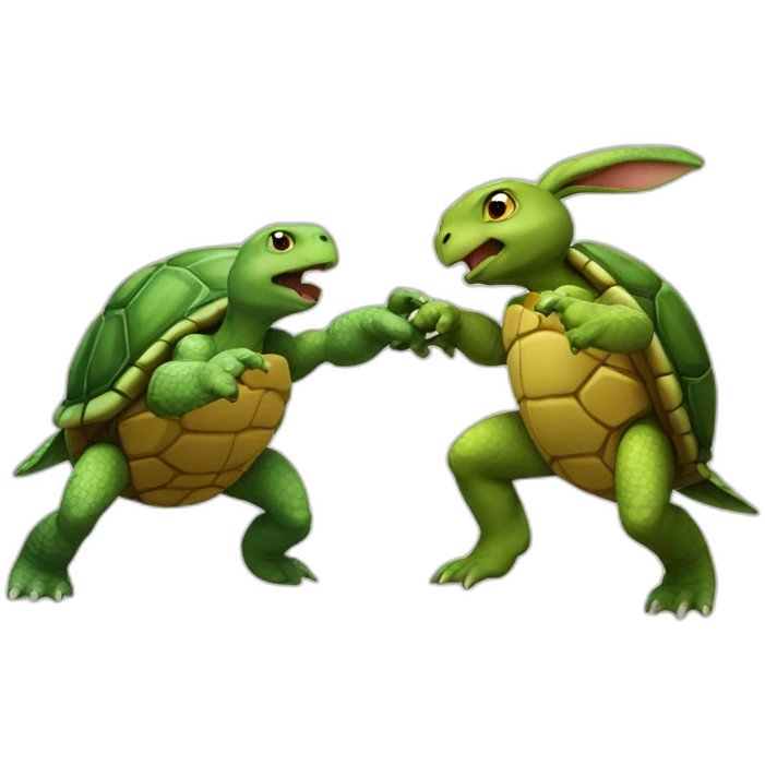 Turtle and rabbit fighting emoji