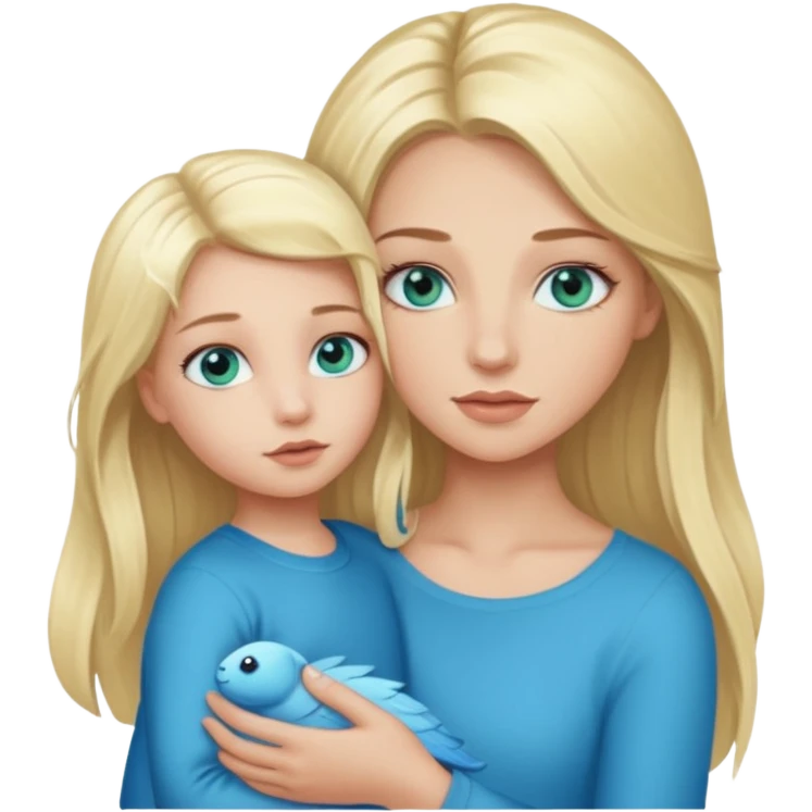 blonde baddie girl  with blue-green eyes, Long lashes, long hair, Holding her little Boy  with blue eyes emoji