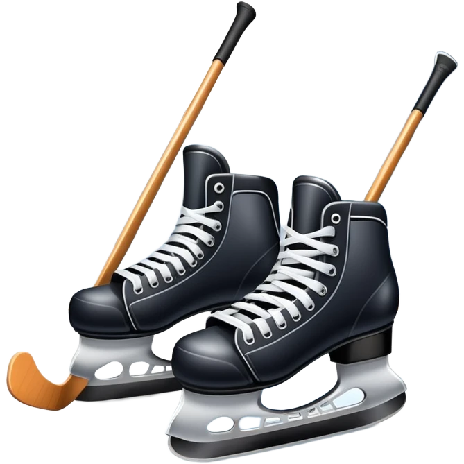 Please, make An icon featuring The background shows a packed stadium with cheering fans, bright arena lights, and an icy rink and close-up shots of key hockey equipment: a hockey stick, puck, and skates. Transparent background highlights the essentials of the game and the thrill of the sport. emoji