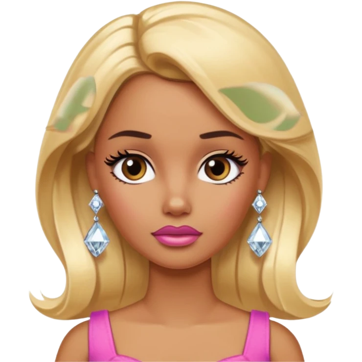 Sad frowning brown skin blonde barbie with diamond stud earrings emoji