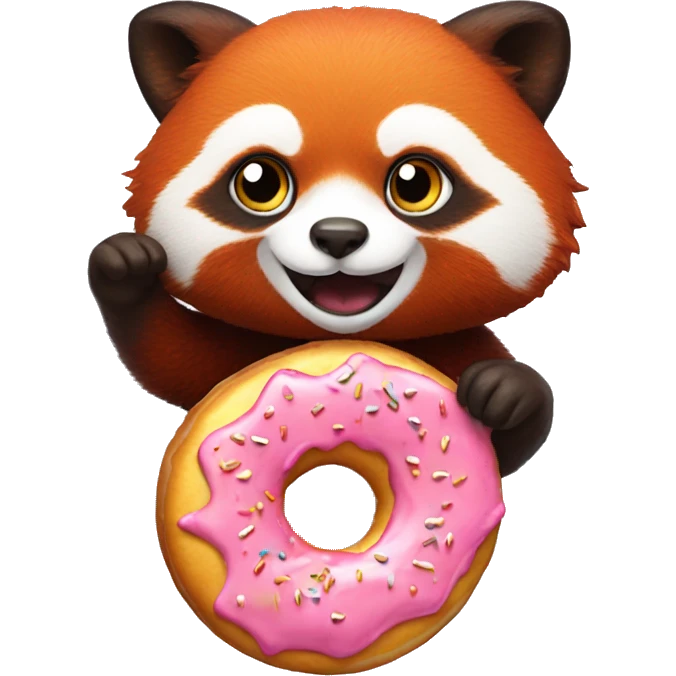 Red panda surfing while eating a donut emoji