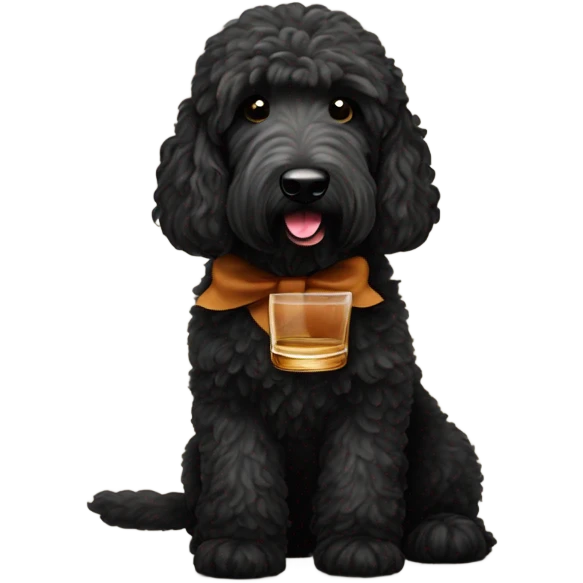 Black golden doodle drinking bourbon emoji