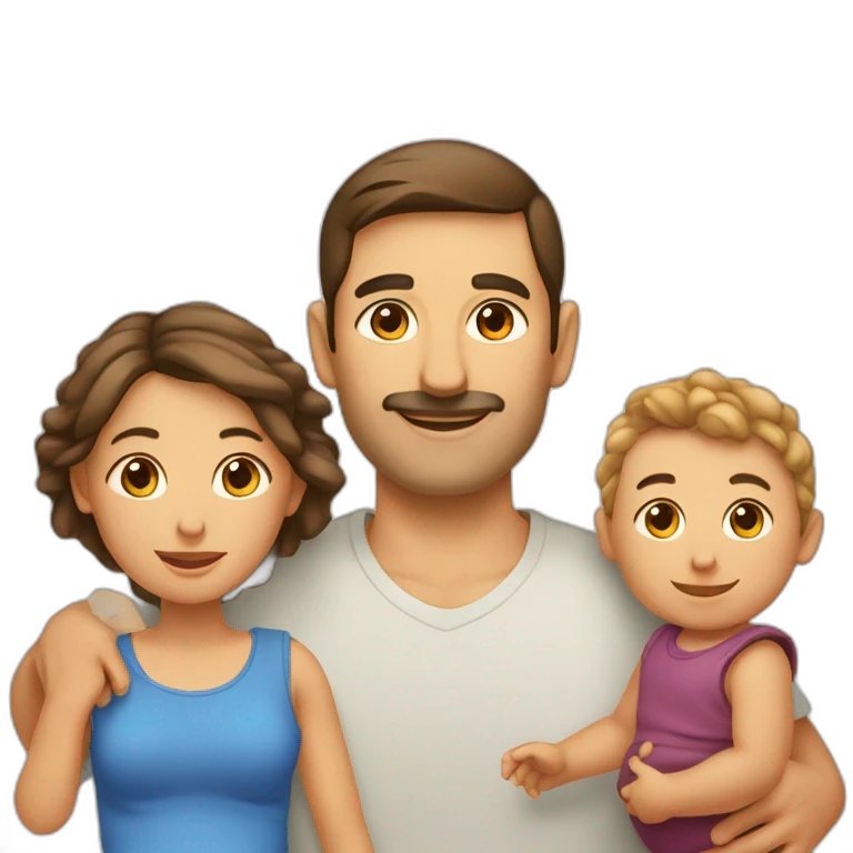 Une femme et un homme avec 2 bébé  emoji