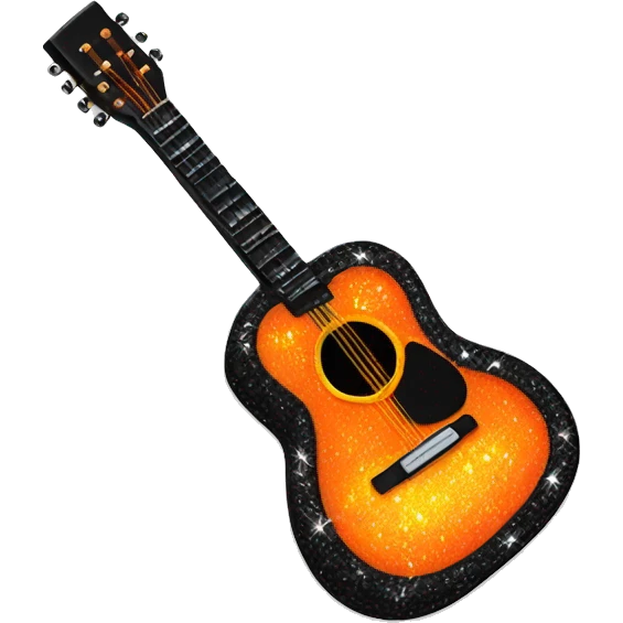 Realistic neon orange to black acoustic guitar with sparkly shiny glitter and diamonds on it. emoji