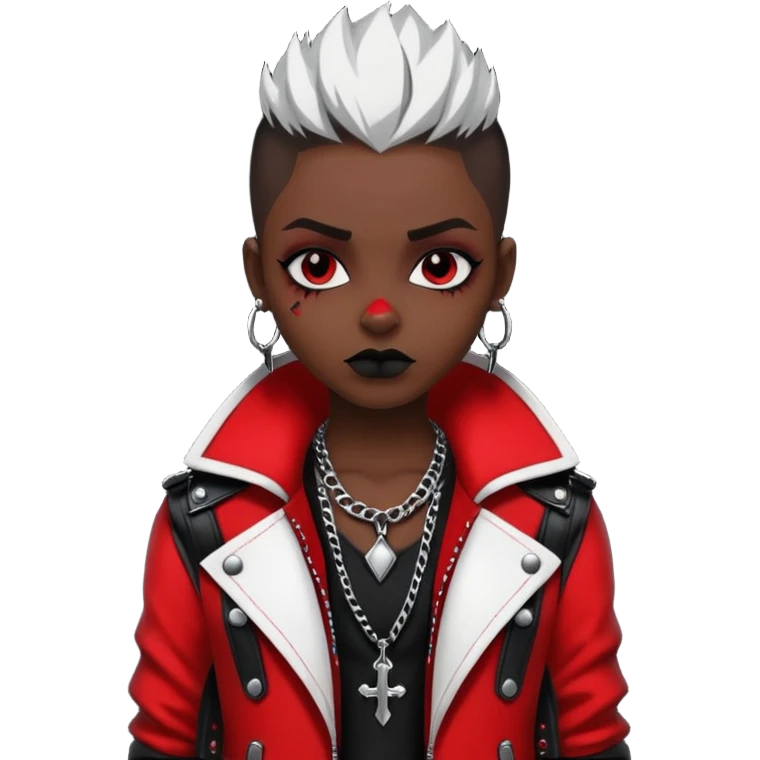 A cool urban punky gothic badass edgy black white and red styled outfit (aesthetic, clothes, clothing, loose object, apparel)  emoji