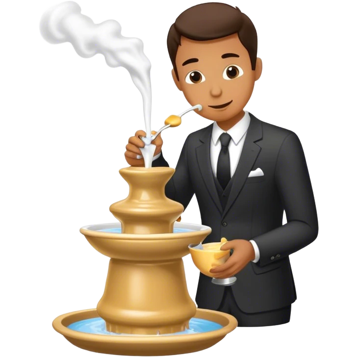 Man in suit with money bag eating Fondue fountain emoji