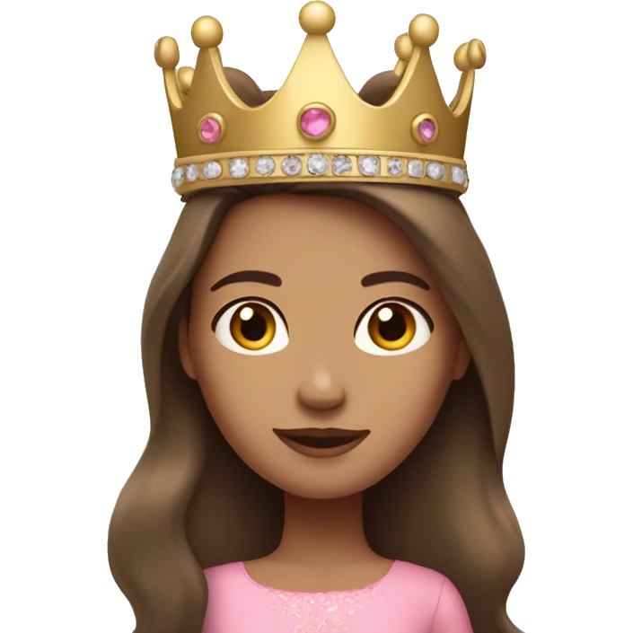 long brunette hair girl light skin with brown eyes wearing pink dress and crown  emoji