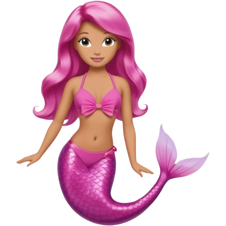 barbie merliah summers with a pink mermaid tail, a pink bikini top emoji