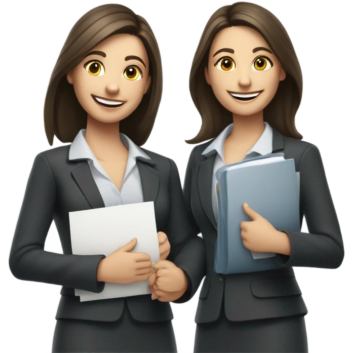 businesswoman two caucasian brunette girls celebrating emoji