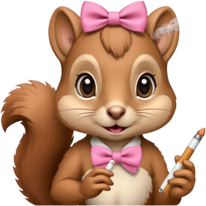 Cute squirrel with big eyes and a pink bow smoking a cigarette  emoji