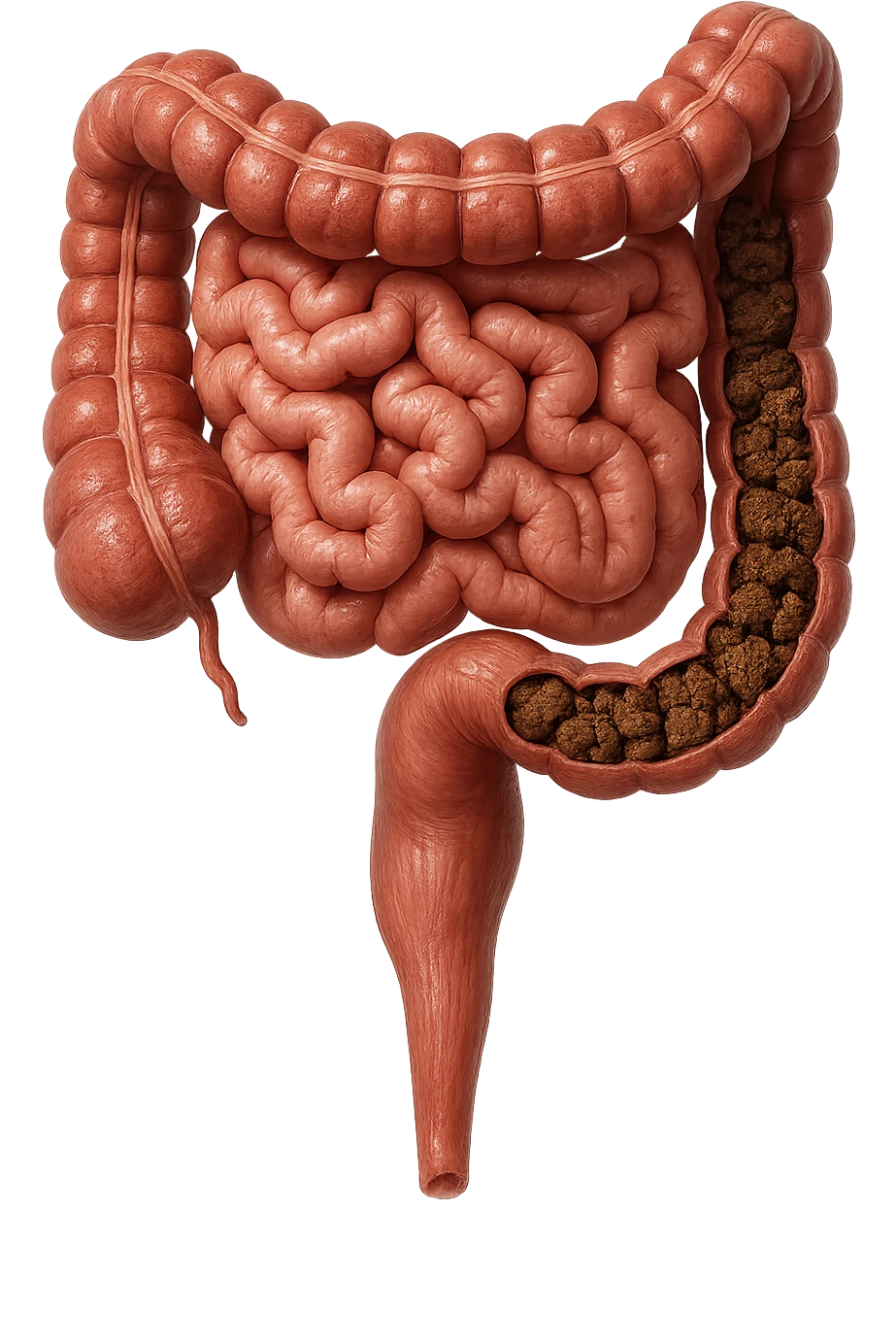 intestino umano anatomico con colon pieno di feci spezzettate, iperrealistica 4k emoji