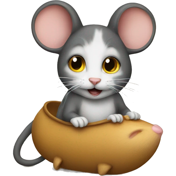 a mouse riding a cat emoji