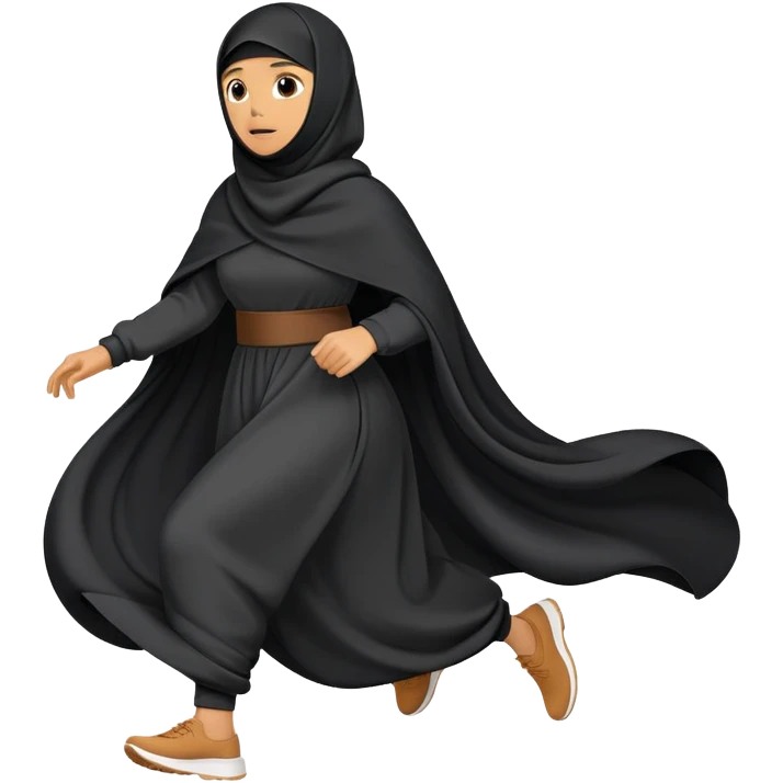 person wearing a niqab and large, flowing clothes, running emoji