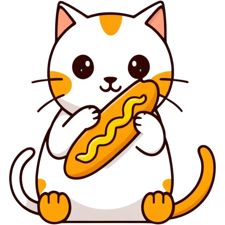 Cat with human feet eating a corn dog emoji