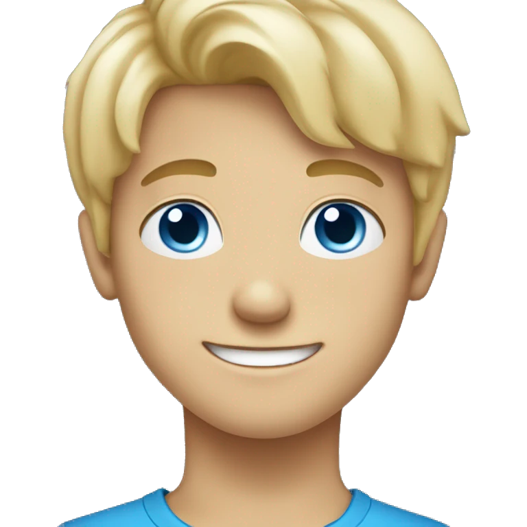 Blonde haired boy with blue eyes smiling with hair down to his shoulders emoji