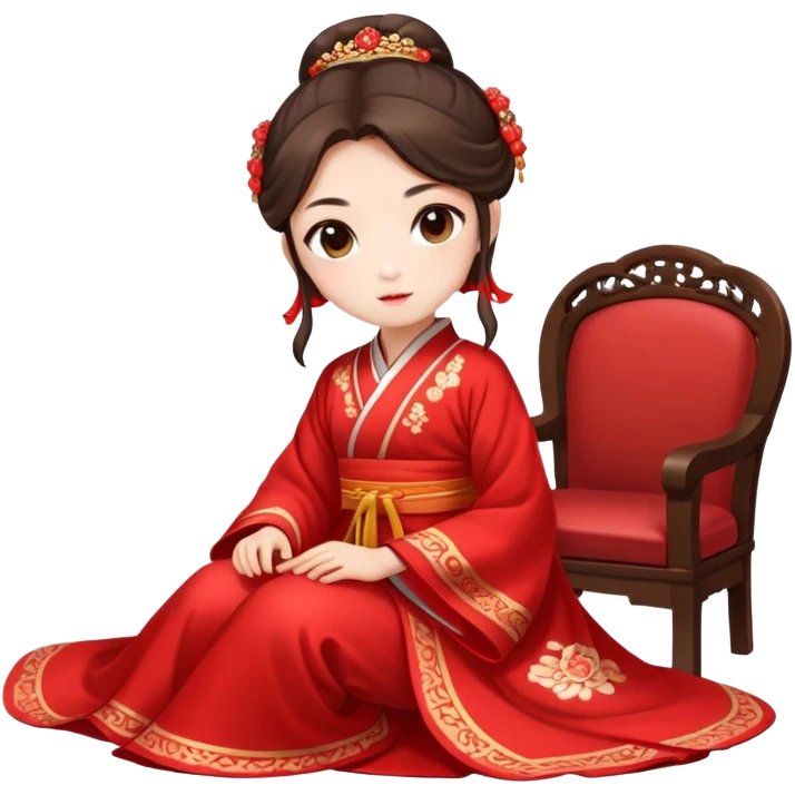 Beautiful girl wearing red Hanfu wedding dress sitting emoji