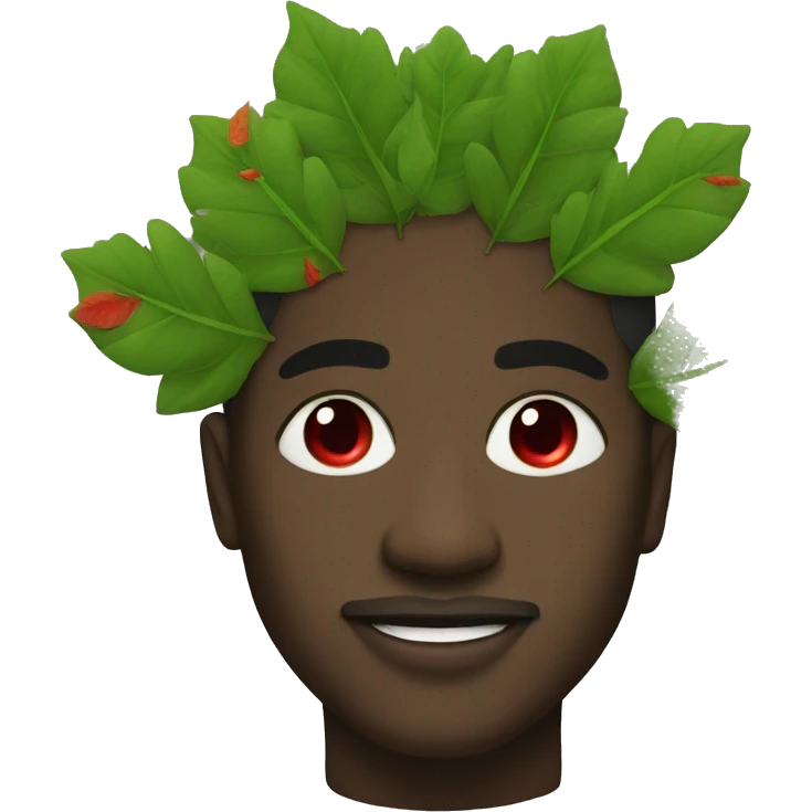 a black man with red eyes and green leaves around him emoji