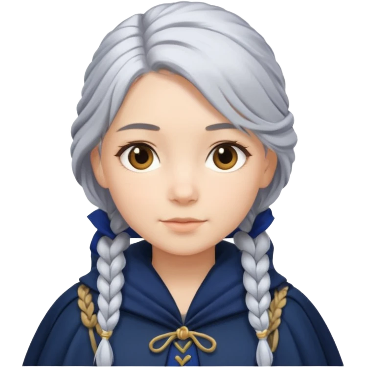 braid silver hair girl, navy cloak emoji