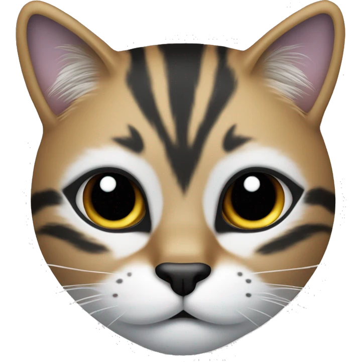 Cat with clear white face with a black mustache-shaped spot under the nose and a little on nose. Dark patches on the forehead and around the ears create a striking contrast with the white fur. emoji