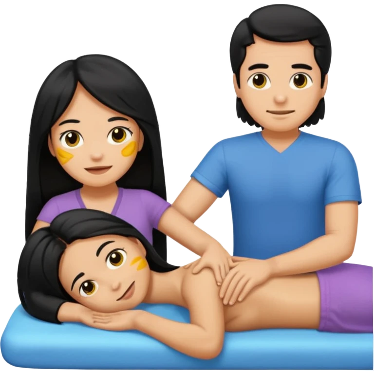 man receiving a massage from a girl with long black hair, emoji style emoji