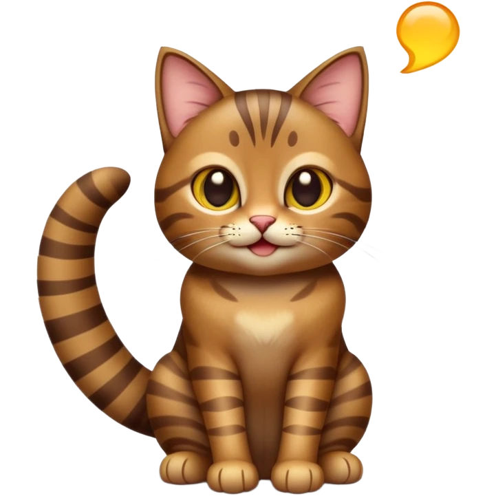 cinematic-[brown tabby cat]-realistic-full-body-sitting-emoji,-tail-curled-playfully-around-its-paws,-head-tilted-dramatically,-sleek-[tabby]-fur,-simplified-yet-hilariously-adorable-features,-highly-detailed,-glowing-with-an-almost-sarcastic-glow emoji
