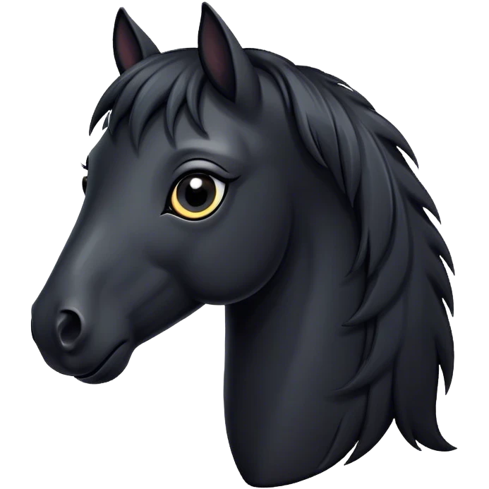 Cinematic Cute Black Horse Portrait Emoji, Head tilted playfully and inquisitively, showcasing a glossy black fur with a striking sheen and expressive dark eyes filled with curiosity, Simplified yet irresistibly adorable features, highly detailed, glowing with a warm, friendly glow, high shine, affectionate and spirited, stylized with a touch of whimsy, bright and endearing, soft glowing outline, capturing the essence of a mischievous yet loving horse, so playful it feels like it could trot out of the screen and into your arms! emoji