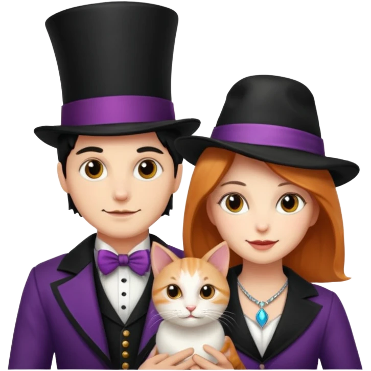 magician couple and their pet cat emoji