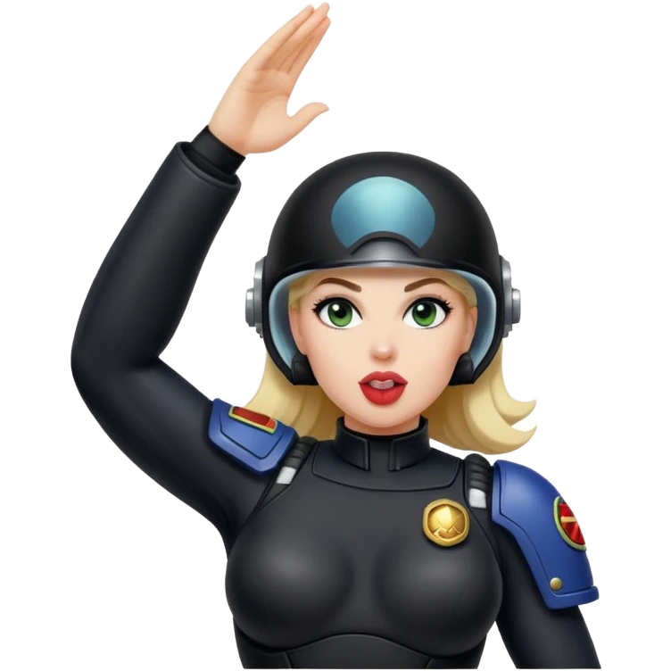 woman space marine in bodysuit salutes tongue out emoji