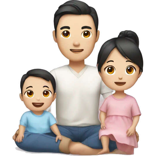 Korean mum and dad in their 30s with a 4-year-old baby girl and 1-year-old baby boy emoji
