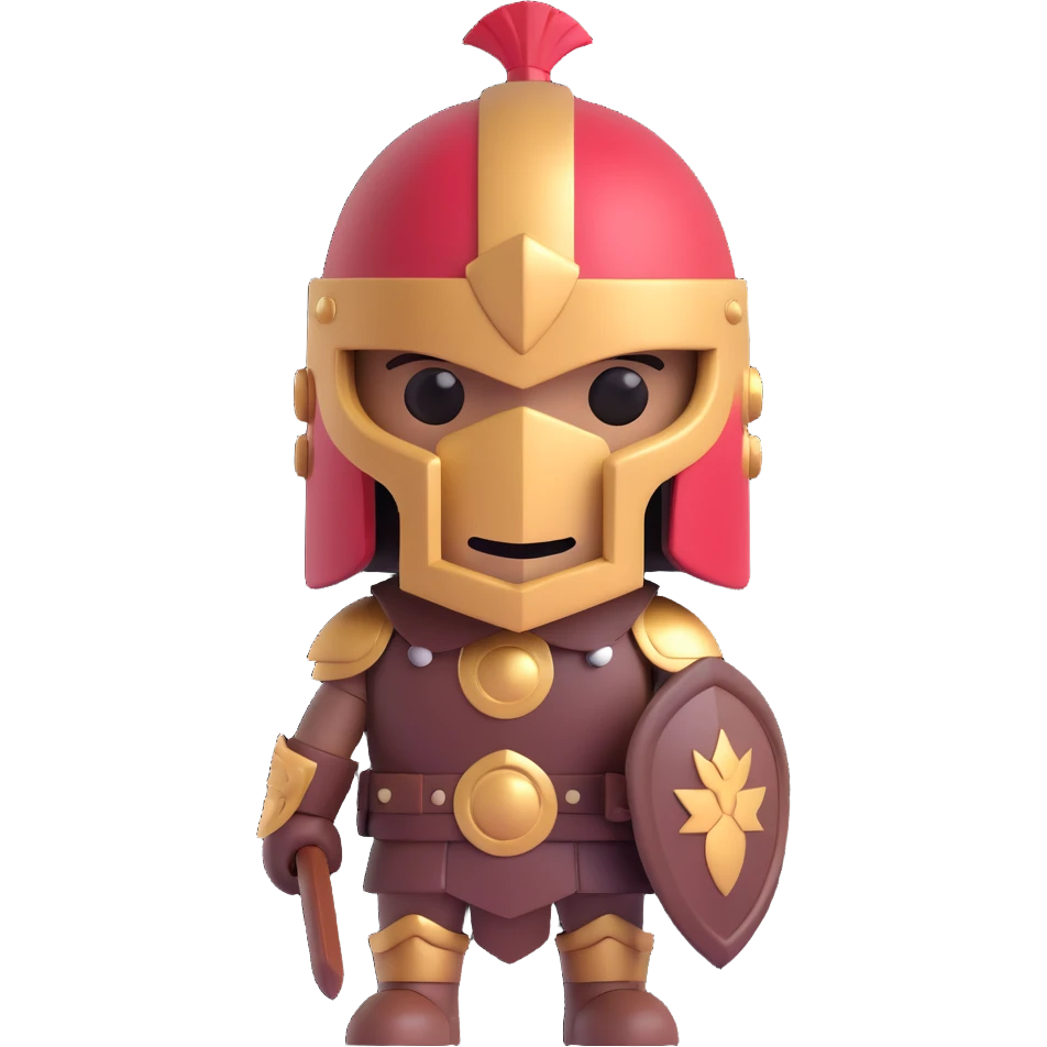arabica coffee bean in 3D style with gladiator helmet and armor, heroic expression, 7x4 cm proportion emoji