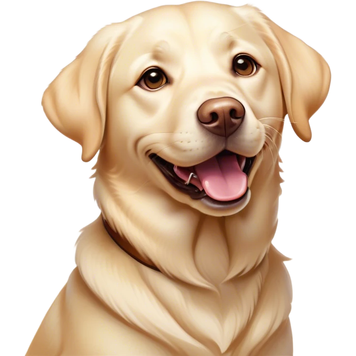 Cinematic Comical Cream Labrador Portrait Emoji, Head tilted dramatically with an exaggeratedly amused expression, featuring a glossy cream Fur with a radiant sheen, wide, expressive warm eyes filled with playful disbelief, Simplified yet hilariously expressive features, highly detailed, glowing with a slightly sassy glow, high shine, dramatic yet playful, stylized with an air of cheeky mischief, bright and endearing, soft glowing outline, capturing the essence of a spirited and over-the-top companion, so meme-worthy it feels like it could side-eye its way into internet fame instantly! emoji