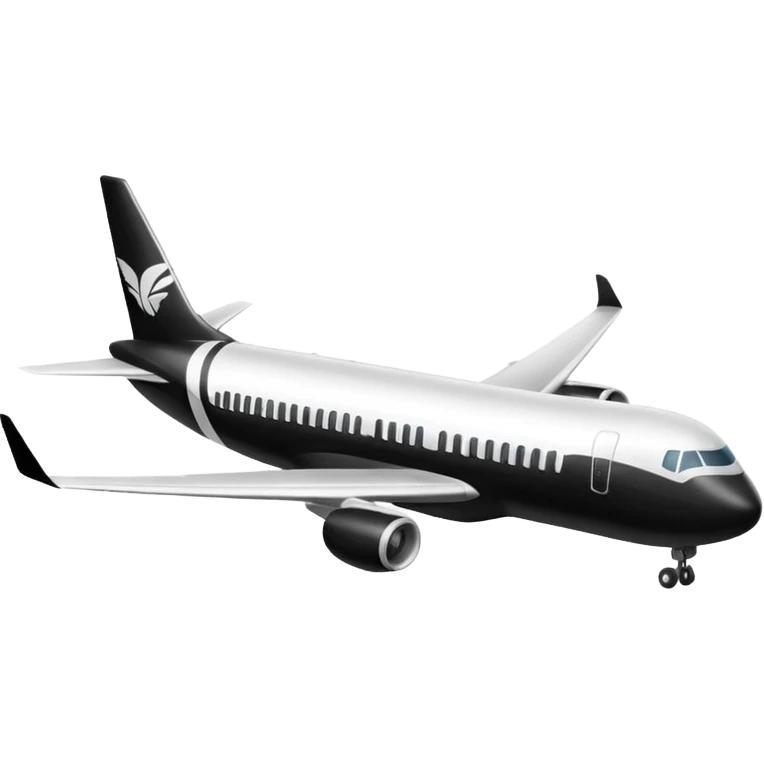 A commercial airplane side on (2d) that is black and white emoji