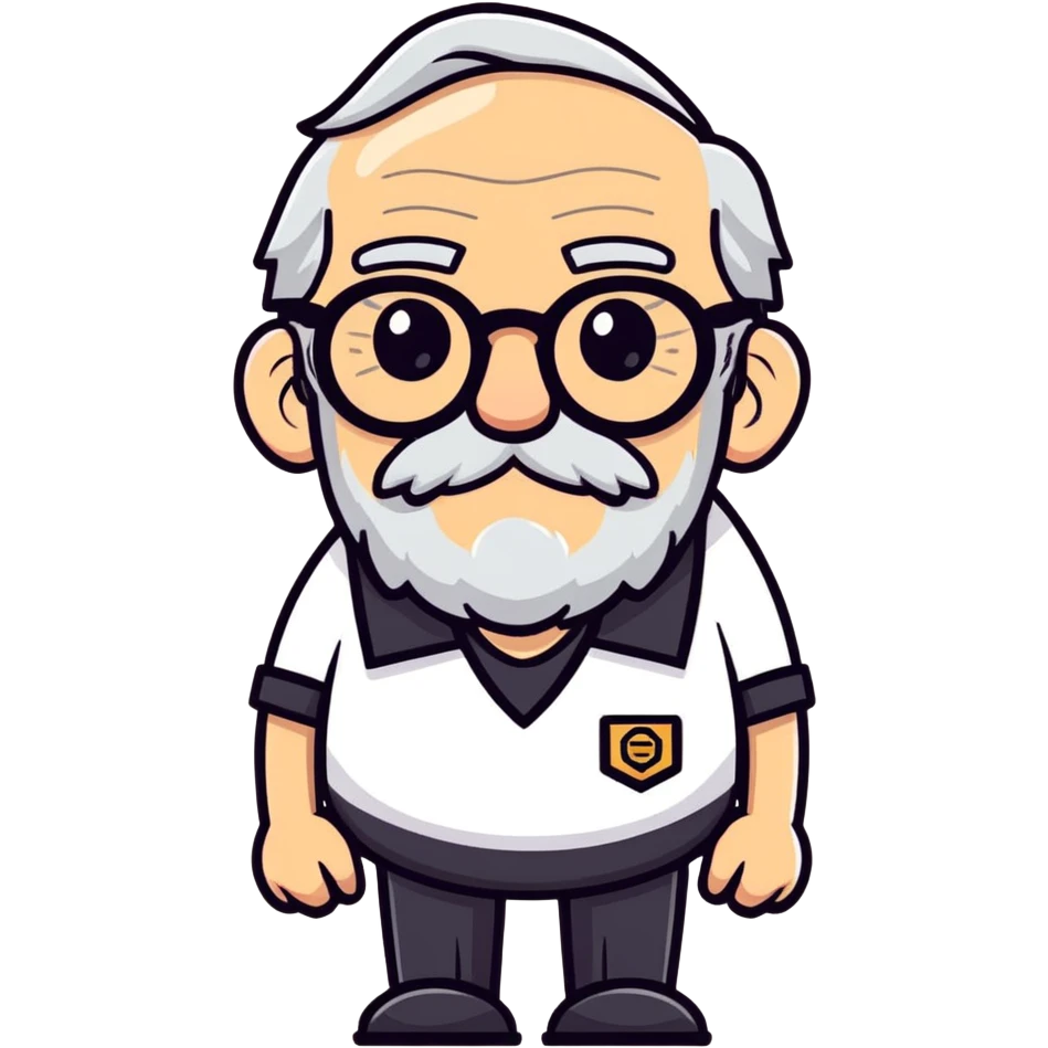 Una Abuelo en caricatura serio con lentes fachero negros,piel normal, diciendo: Yo Ya Estube En Estos Juegos emoji