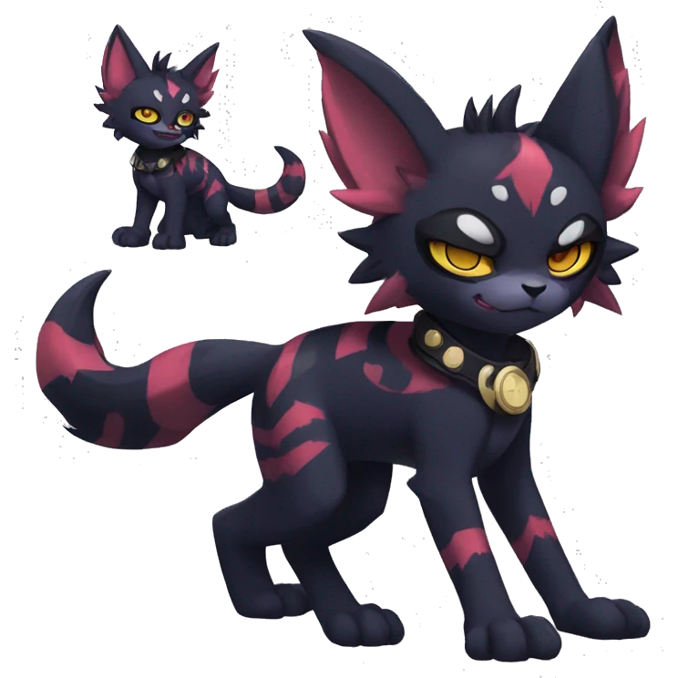 Black Anthro Cool Punk Noibat-Litten-Fakemon-fursona with fangs and edgy markings Full Body emoji