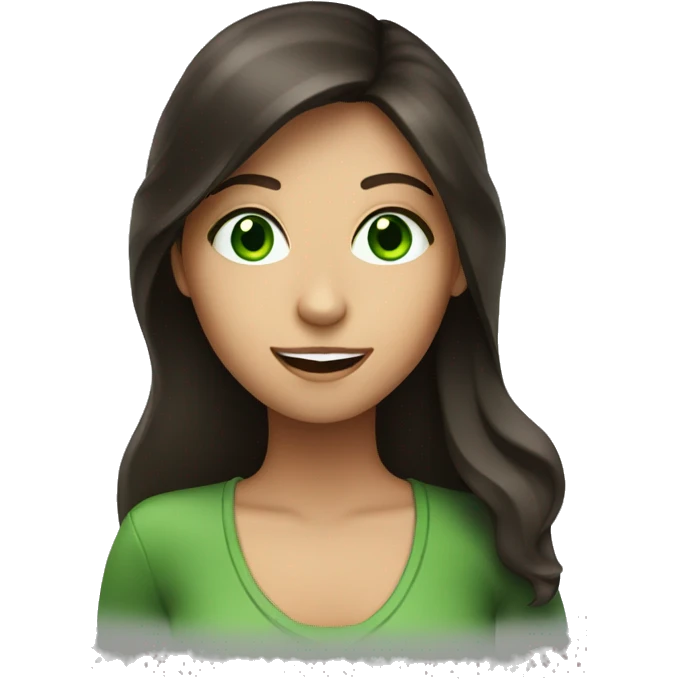 A brunette girl with green Eyes singing emoji