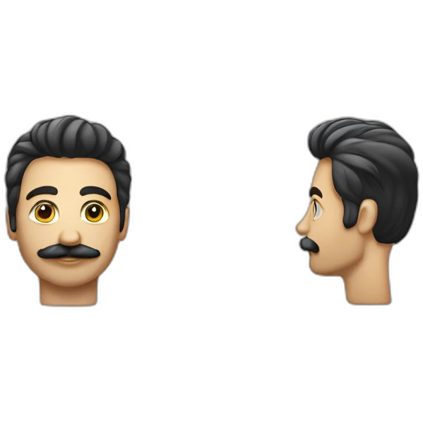 Homme au cheveux plaqué noir et à la moustache noir rectangulaire lève la main droite emoji
